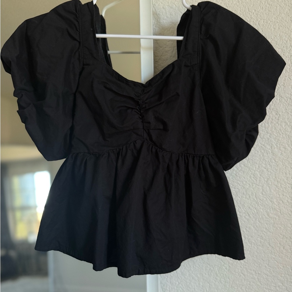 Old Navy Black Puff Sleeve Blouse